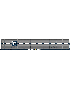 Accurail Inc Partially Enclosed Bi-Level Auto Rack - Kit (Plastic) 112-9408 Chesapeake & Ohio Rack (silver, blue) on Trailer-Train Flat #901785 (brown)