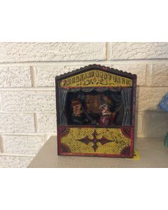 ***Sorry Sold***Punch & Judy Antique Cast Iron Mechanical Bank Large Letters C1888 Shepard DL