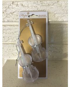 2 Violin Christmas Tree Ornaments On Card Ready For Hanging