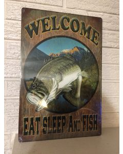 Welcome Eat Sleep and Fish New Metal Sign 12x18" Fisherman's Cottage/Store DL