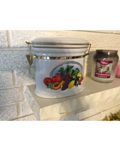 Pretty Knott's Berry Farm Foods Ceramic Cannister Snap Seal Closure Fruit Container  7.5 x 5" Oval. Airtight Sealing.