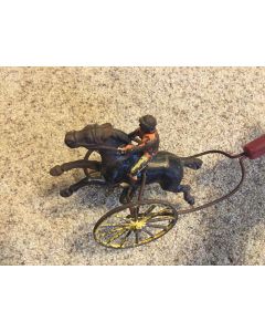 Antique C1890 Wilkins Cast Iron Jockey Galloping Horse Push Toy 