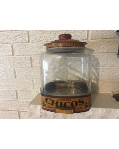 ***Sorry Sold***Antique Curtiss Chicos Spanish Peanuts Display Jar Embossed Glass with Lid