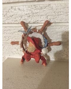 Antique Ceramic Christmas Tree Ornament Old Salt Sailor in Ship's Wheel