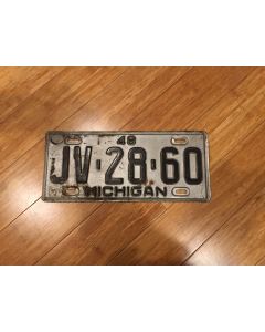 Antique Michigan License Plate 1948 JV-28-60 Black on Silver