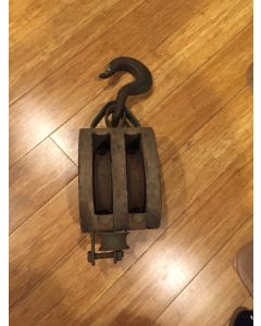 Beautiful Vintage Antique Wood and Cast Iron Pulley 17 x 5 x 4.75"  Double Wheel