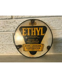***Sorry Sold***Vintage Porcelain Ethyl Corporation 8" pump Sign Antiknock Gas,Oil Advertising