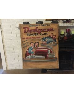 ***Sorry Sold*** DODGEM BUMPER CARS LG PAINTED HANGING CANVAS Advertising Sign 32"X39"