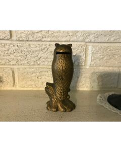 ***Sorry sold*** Vintage Cast Iron AC Williams Be Wise Owl Standing Tree Stump Still Bank C1912