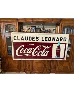 Vintage Coca~Cola Steel 6ft Gas Station Advertising Sign Claude's Leonard Pickup Only DL