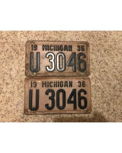 ***Sorry Sold***Vintage Matching Set of 1936 Michigan License Plate's U3046