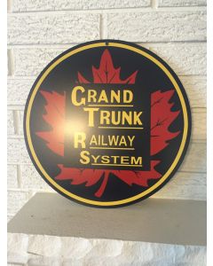 Grand Trunk Railway System Maple Leaf Logo Aluminum Sign 14" Round Logo Railroad Sign DL