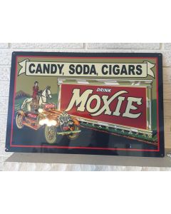 Large Moxie Sign. "Candy Soda Cigars" and "Drink Moxie" New Aluminum 16"x 24". Bar/Den/Garage DL