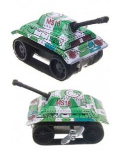 Tiny Tank Tin Litho Toy Green Army Windup rubber treads 1.5" Tall DL