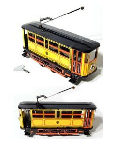 Yellow, Red, Black Electric Trolley Tin Litho Wind up Clockwork Mechanism DL