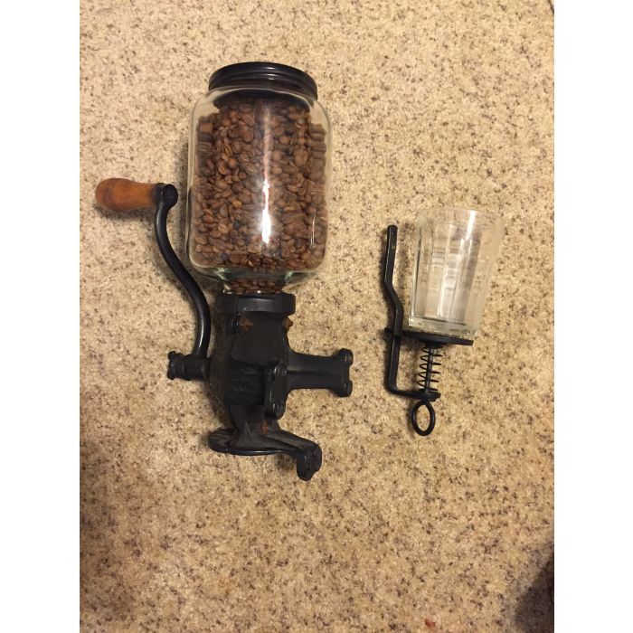 Antique Arcade Crystal Wall Mount Coffee Mill Grinder No. 3 with Glass Jars