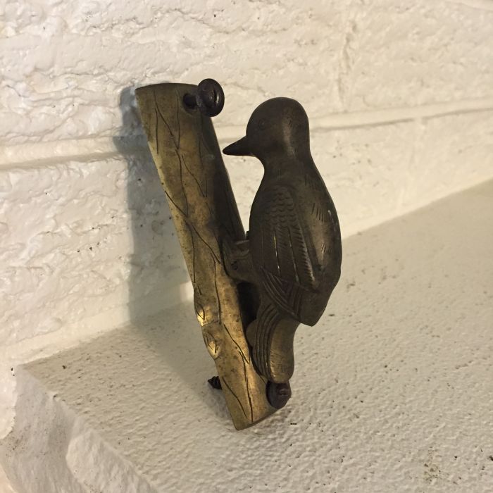 Vintage Solid Brass Woodpecker Door Knocker on a Tree