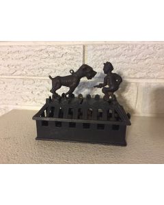 Antique H.L. Judd Boy and Bull dog Cast Iron Mechanical Bank Circa 1880