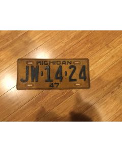 Antique Michigan License Plate 1947 JW-14-24