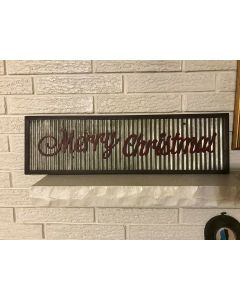 Old Fashioned Antiqued MERRY CHRISTMAS Metal Reinforced WALL ART Sign 27.5" Raz DL