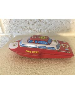 Schylling Fire Department Boat Friction Rolling  Tin Toy  DL